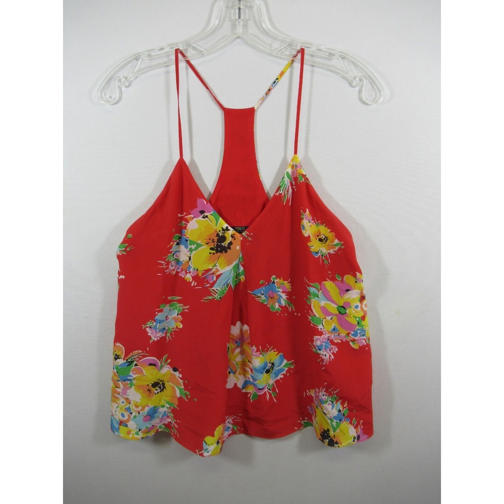 Polo Ralph Lauren Silk Tank Top Women Small Red Sleeveless Racerback Lined